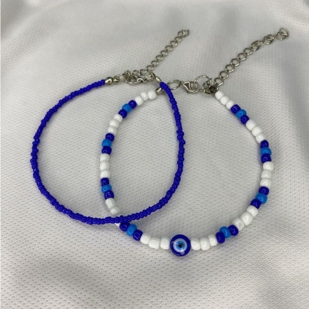 Blue and White Beaded Bracelets